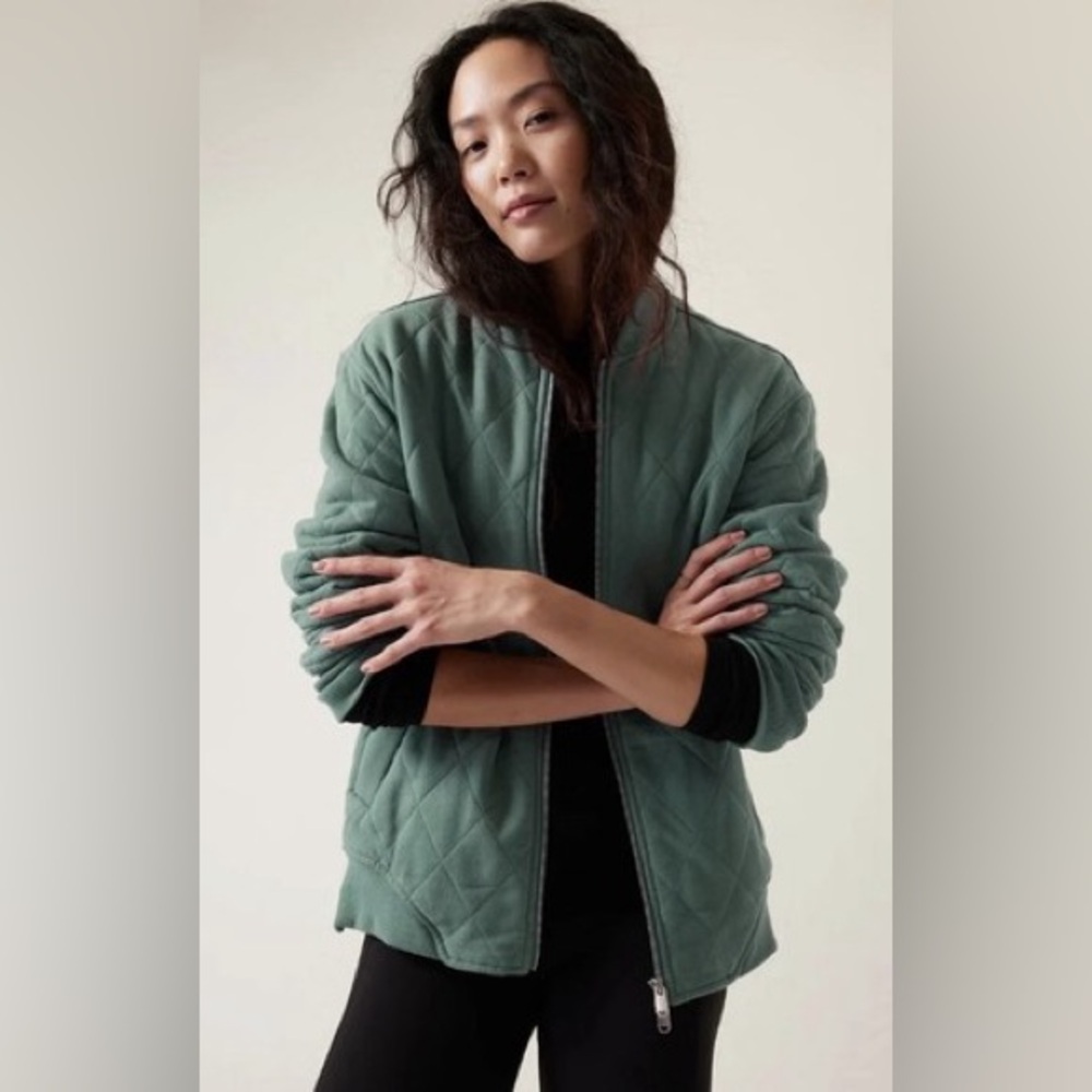 NWOT  Athleta Retroplush Bomber Jacket Oversized Teal Sz XL